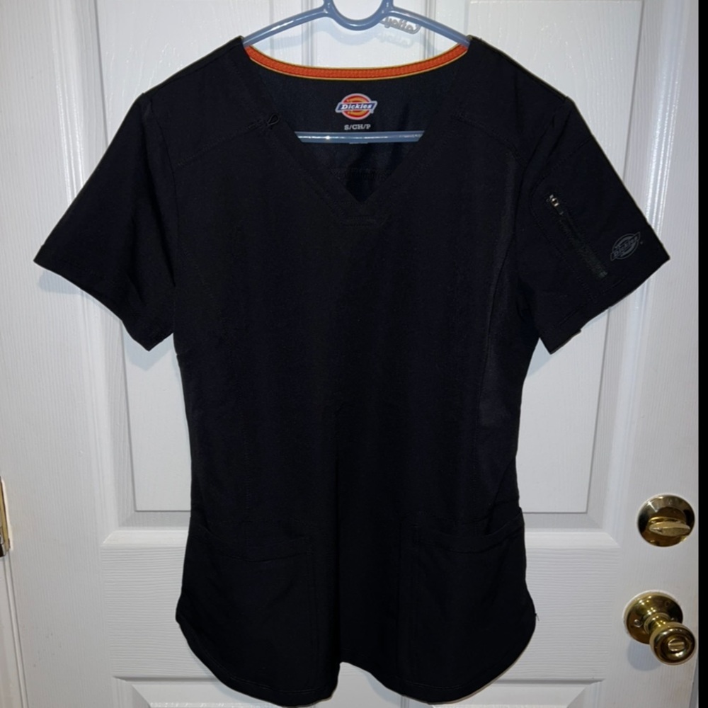Dickies Black V-Neck Scrub Top